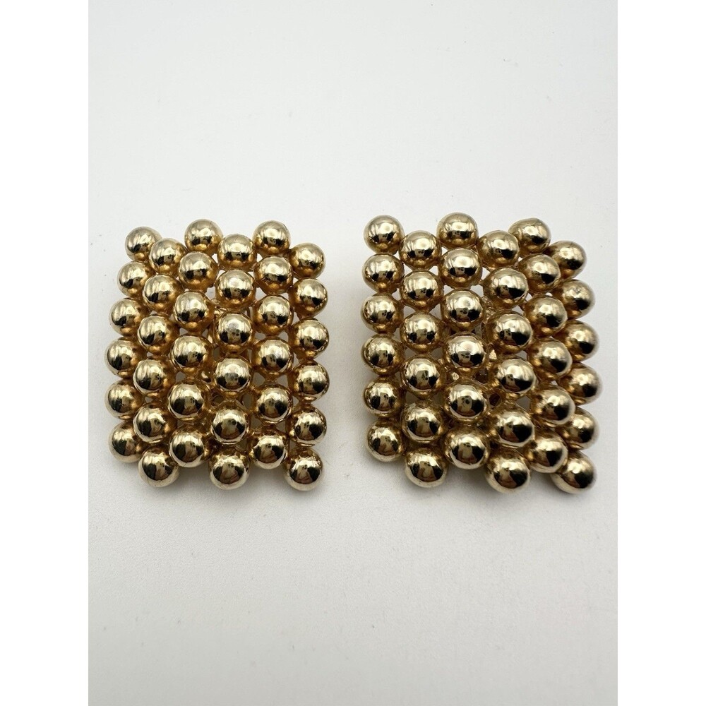 Vintage Oversized Gold Tone Bead Clip-On Earrings